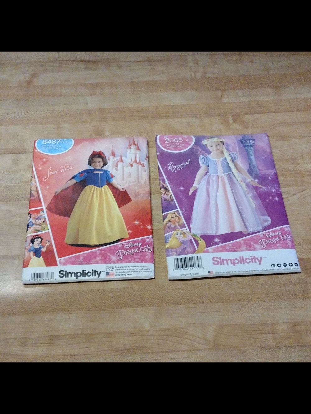 Lot of 2 Simplicity Disney Princess Costume Patterns Snow White & Rapunzel OOP